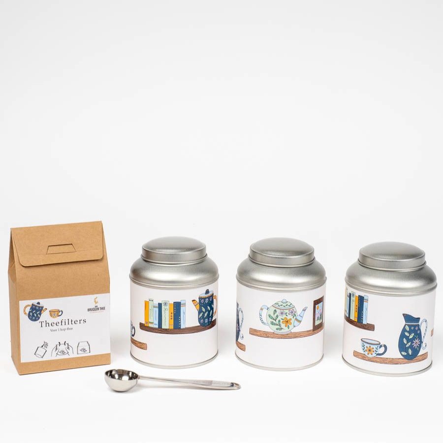 Valentijn Cadeaus Van Bruggen Thee | Set Theeblikken 3 Stuks Teapot White 3 Stuks Teapot White