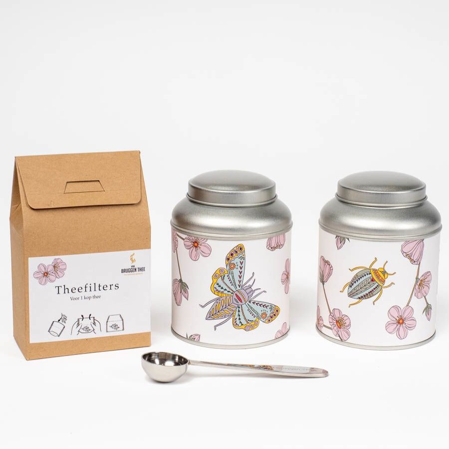 Valentijn Cadeaus Van Bruggen Thee | Set Theeblikken 2 Stuks Bugs White Bugs White